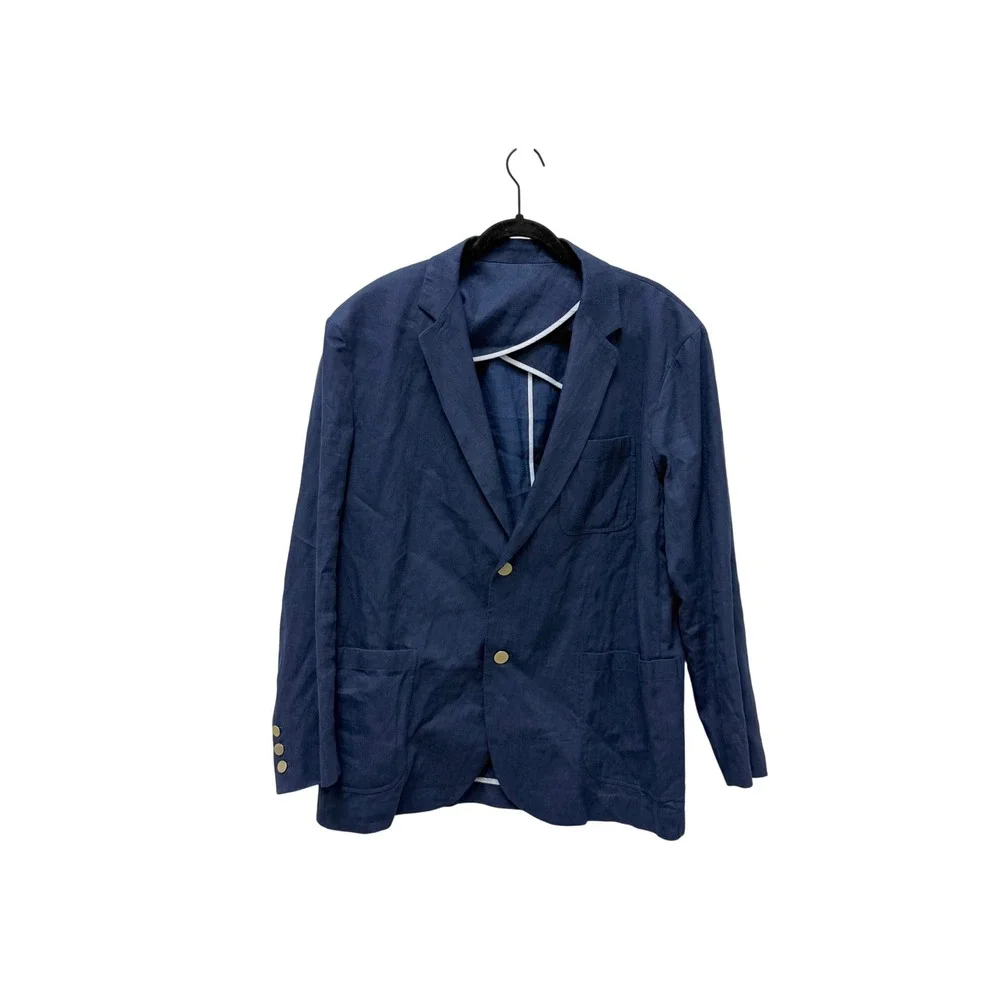 Vince Mens Navy Blue Linen Cotton Blend‎ 2-Button Blazer Jacket XL M1272-4150
